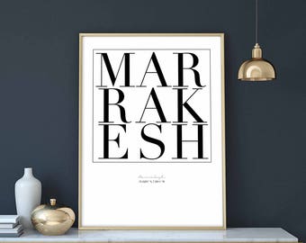 Marrakesh minimal typography art print poster black white wall decor design modern swiss scandinavian nordic inspiration city