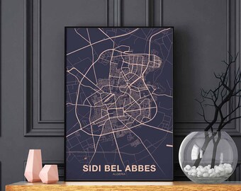 SIDI BEL ABBES Algeria map poster color Hometown City Print Modern Home Decor Office Decoration Wall Art Dorm Bedroom Gift art