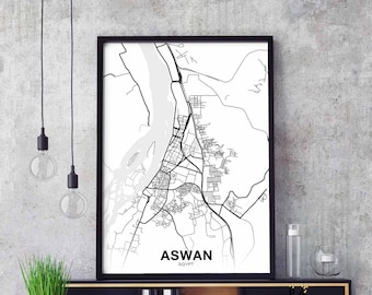 ASWAN Egypt map poster black white Hometown City Print Modern Home Decor Office Decoration Wall Art Dorm Bedroom Gift