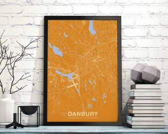 DANBURY Cinnecticut CT USA poster color Hometown City Print Modern Home Decor Office Decoration Wall Art Dorm Bedroom Gift