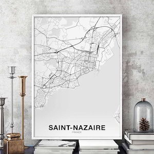 SAINT-NAZAIRE France carte affiche noir blanc ville natale ville impression moderne décor à la maison bureau décoration mur art dortoir chambre cadeau