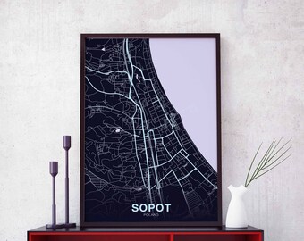SOPOT Poland map poster color Hometown City Print Modern Home Decor Office Decoration Wall Art Dorm Bedroom Gift