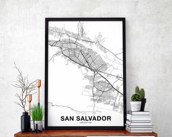 SAN SALVADOR Argentina map poster black white Hometown City Print Modern Home Decor Office Decoration Wall Art Dorm Bedroom Gift