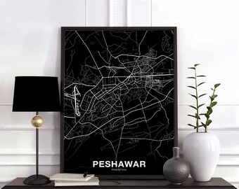PESHAWAR Pakistan map poster black white Hometown City Print Modern Home Decor Office Decoration Wall Art Dorm Bedroom Gift