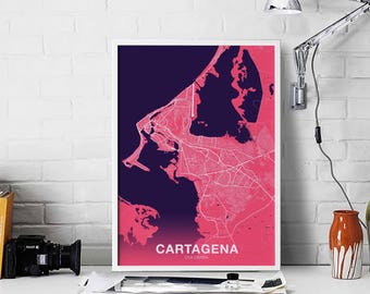 CARTAGENA Colombia map poster color Hometown City Print Modern Home Decor Office Decoration Wall Art Dorm Bedroom Gift