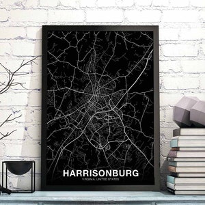 HARRISONBURG Virginia VA US Karte Poster schwarz weiß Heimatstadt Stadt Druck Moderne Wohnkultur Büro Dekoration Wand Kunst Wohnheim Schlafzimmer Geschenk