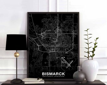 BISMARCK North Dakota ND map poster black white Hometown City Print Modern Home Decor Office Decoration Wall Art Dorm Bedroom Gift