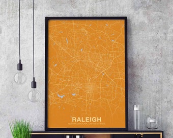 RALEIGH North Carolina NC USA map poster color Hometown City Print Modern Home Decor Office Decoration Wall Art Dorm Bedroom Gift