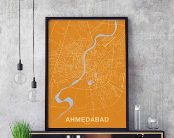 AHMEDABAD India map poster color Hometown City Print Modern Home Decor Office Decoration Wall Art Dorm Bedroom Gift