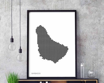 BARBADOS minimal dots retro map poster black white wall decor design modern swiss scandinavian nordic housewarming travel bedroom
