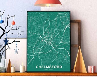 CHELMSFORD Great Britain GB UK map poster color Hometown City Print Modern Home Decor Office Decoration Wall Art Dorm Bedroom Gift