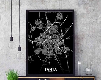 TANTA Egypt map poster black white Hometown City Print Modern Home Decor Office Decoration Wall Art Dorm Bedroom Gift
