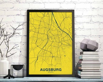 AUGSBURG Germany map poster color Hometown City Print Modern Home Decor Office Decoration Wall Art Dorm Bedroom Gift