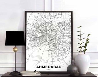 AHMEDABAD India map poster black white Hometown City Print Modern Home Decor Office Decoration Wall Art Dorm Bedroom Gift
