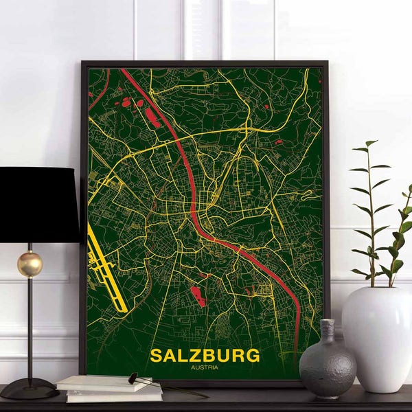 SALZBURG Austria map poster color Hometown City Print Modern Home Decor Office Decoration Wall Art Dorm Bedroom Gift