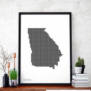 GEORGIA EUA estado pontos mínimos retro mapa pôster preto branco decoração de parede design moderno suíço escandinavo nórdico inauguração de casa viagem