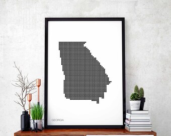 GEORGIA US state minimal dots retro map poster black white wall decor design modern swiss scandinavian nordic housewarming travel