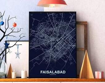 FAISALABAD Pakistan map poster color Hometown City Print Modern Home Decor Office Decoration Wall Art Dorm Bedroom Gift