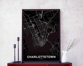 CHARLOTTETOWN Canada map poster black white Hometown City Print Modern Home Decor Office Decoration Wall Art Dorm Bedroom Gift