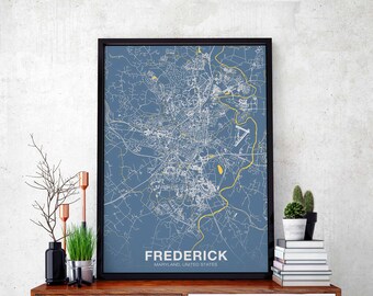 FREDERICK Maryland MD USA poster color Hometown City Print Modern Home Decor Office Decoration Wall Art Dorm Bedroom Gift
