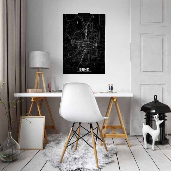 Bend Oregon Or Us Map Poster Black White Wall Decor Design Modern Scandinavian Minimal Nordic Housewarming Travel Bedroom