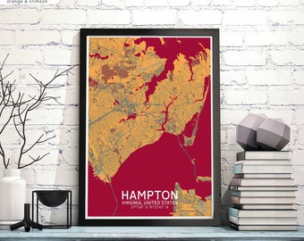 HAMPTON Virginia usa map poster black white Hometown City Print Modern Home Decor Office Decoration Wall Art Dorm Bedroom Gift