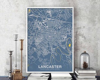 LANCASTER Pennsylvania PA US map poster color Hometown City Print Modern Home Decor Office Decoration Wall Art Dorm Bedroom Gift