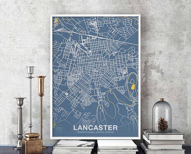 LANCASTER Pennsylvania PA US map poster color Hometown City Etsy