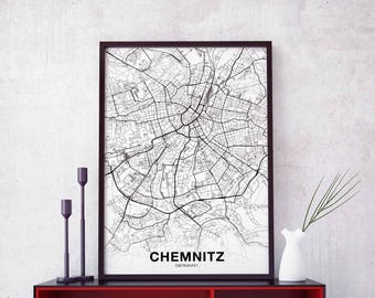 CHEMNITZ Germany map poster Hometown City Print Modern Home Decor Office Decoration Wall Art Dorm Bedroom Gift