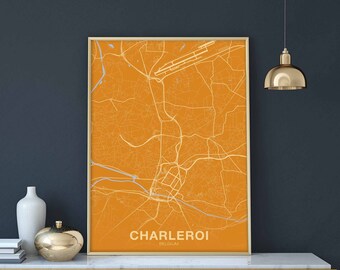 CHARLEROI Belgium Belgique map poster color Hometown City Print Modern Home Decor Office Decoration Wall Art Dorm Bedroom Gift