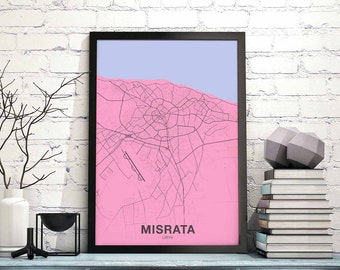 MISRATA Libya map poster color Hometown City Print Modern Home Decor Office Decoration Wall Art Dorm Bedroom Gift art