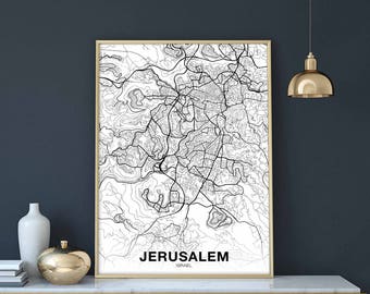JERUSALEM Israel map poster Hometown City Print Modern Home Decor Office Decoration Wall Art Dorm Bedroom Gift