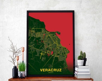 VERACRUZ Mexico map poster color Hometown City Print Modern Home Decor Office Decoration Wall Art Dorm Bedroom Gift art
