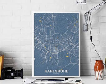 KARLSRUHE Germany map poster color Hometown City Print Modern Home Decor Office Decoration Wall Art Dorm Bedroom Gift