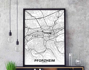 PFORZHEIM Germany map poster black white Hometown City Print Modern Home Decor Office Decoration Wall Art Dorm Bedroom Gift