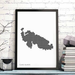 ALAND INSELN minimal dots Retro Karte Plakat schwarz weiß Wand Dekor Design modern schweizer skandinavisch nordisch Einweihungsparty Reise Schlafzimmer