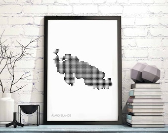 ALAND ISLANDS minimal dots retro map poster black white wall decor design modern swiss scandinavian nordic housewarming travel bedroom
