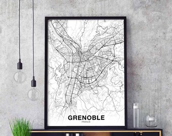 GRENOBLE France map poster black white Hometown City Print Modern Home Decor Office Decoration Wall Art Dorm Bedroom Gift