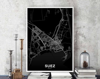 SUEZ Egypt map poster black white Hometown City Print Modern Home Decor Office Decoration Wall Art Dorm Bedroom Gift