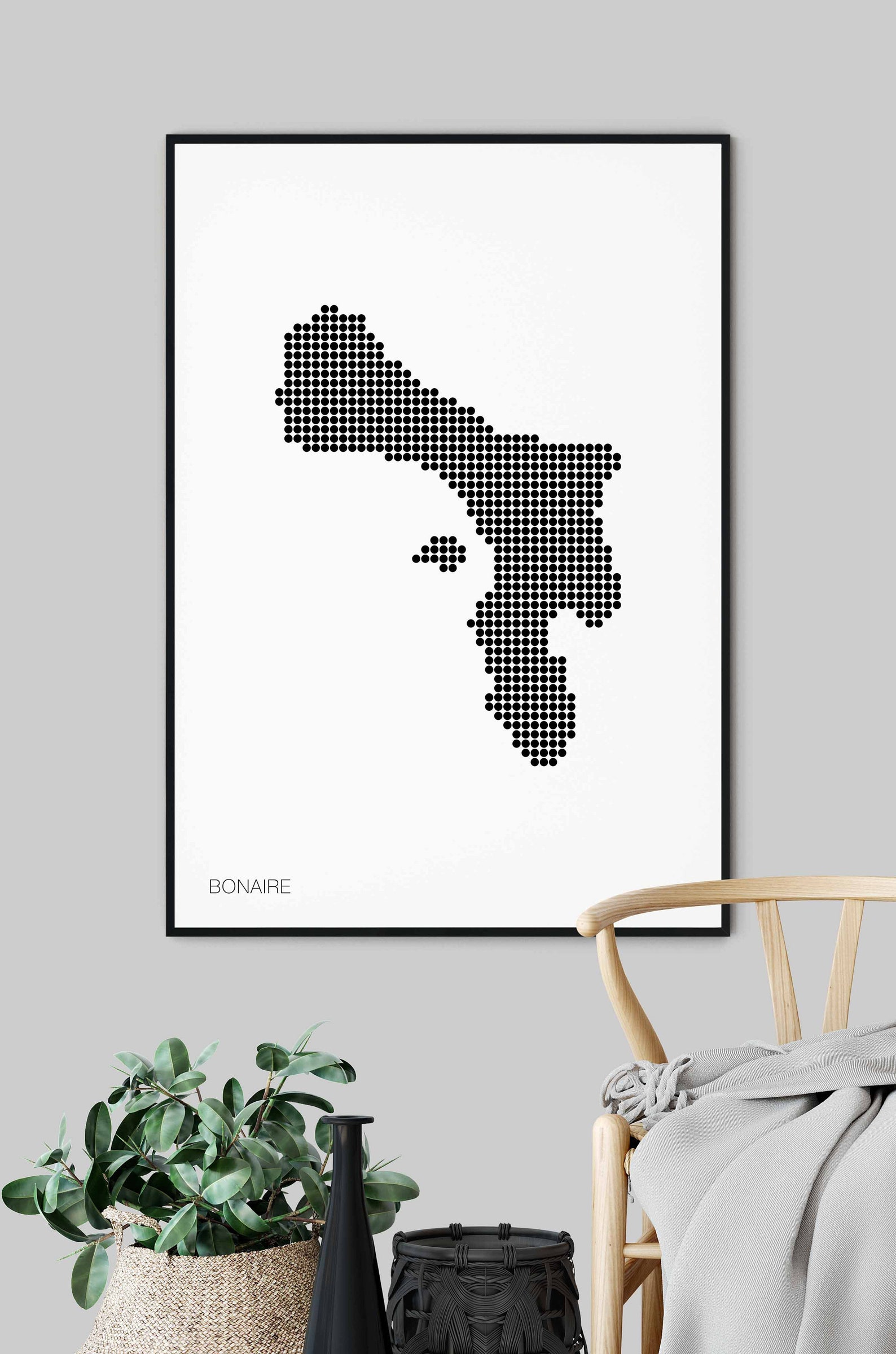 BONAIRE minimal dots retro map poster black white wall decor Etsy