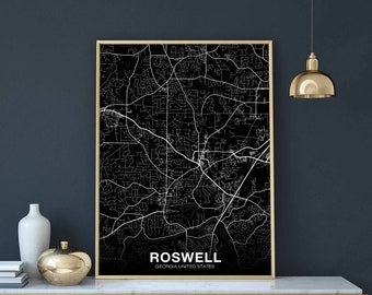 ROSWELL Georgia GA USA map poster black white Hometown City Print Modern Home Decor Office Decoration Wall Art Dorm Bedroom Gift