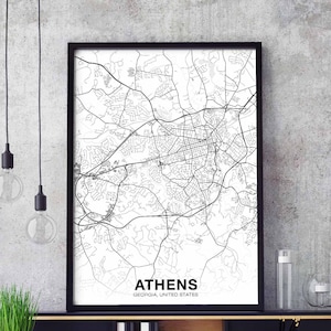 ATHENS Georgia GA US map poster black white Hometown City Print Modern Home Decor Office Decoration Wall Art Dorm Bedroom Gift