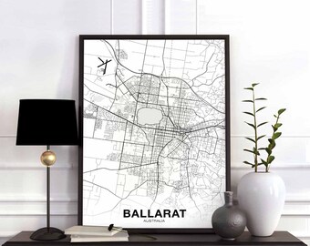 BALLARAT Australia map poster black white Hometown City Print Modern Home Decor Office Decoration Wall Art Dorm Bedroom Gift