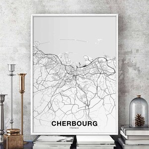 CHERBOURG France carte affiche noir blanc ville natale ville impression moderne décor à la maison bureau décoration mur art dortoir chambre cadeau