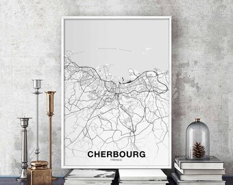 CHERBOURG France map poster black white Hometown City Print Modern Home Decor Office Decoration Wall Art Dorm Bedroom Gift