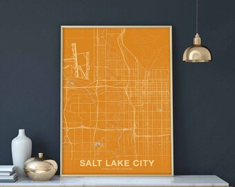 SALT LAKE CITY Utah ut usa map poster color Hometown City Print Modern Home Decor Office Decoration Wall Art Dorm Bedroom Gift
