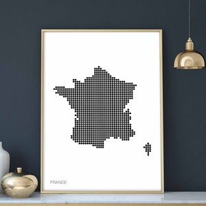 FRANKREICH retro Landkarte mit Punkten schwarz weiß Wand Dekor Design modern schweizer skandinavisch skandinavisch Einweihungsparty