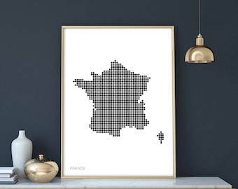 FRANCE minimal dots retro map poster black white wall decor design modern swiss scandinavian nordic housewarming travel