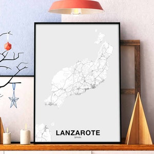 LANZAROTE Spanien Karte Poster Poster Heimatstadt Stadt Druck Modernes Wohndekor Büro Dekoration Wand Kunst Wohnheim Schlafzimmer Geschenk