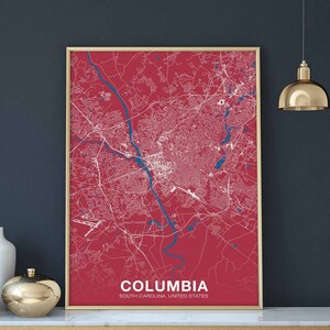 Póster de COLUMBIA Carolina del Sur SC EE. UU., ciudad natal, impresión en color, decoración moderna para el hogar, decoración de la oficina, arte de pared, dormitorio, regalo